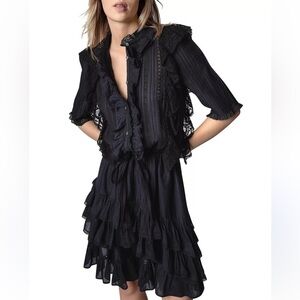 Zadig & Voltaire Ranky Ruffle Lace Trim Dress Noir Witchy Gothic Size XS